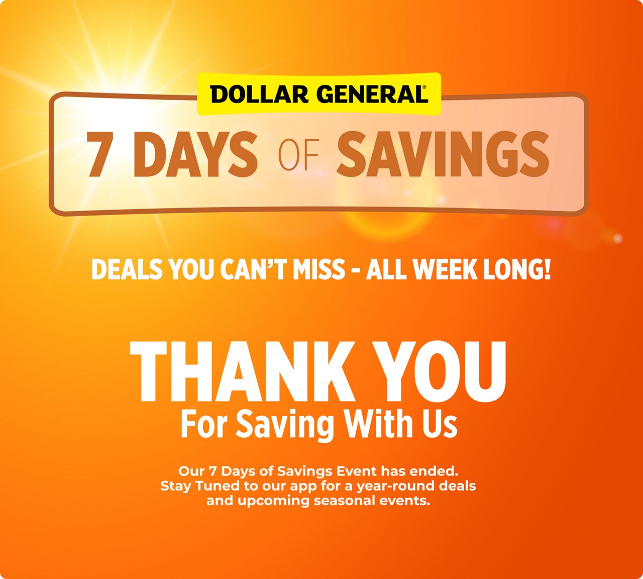 7 Days of Savings July 6-12 Thank you