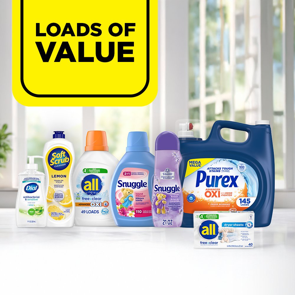 Loads of Value — all, Snuggle, Purex, Dial and Soft Scrub household essentials