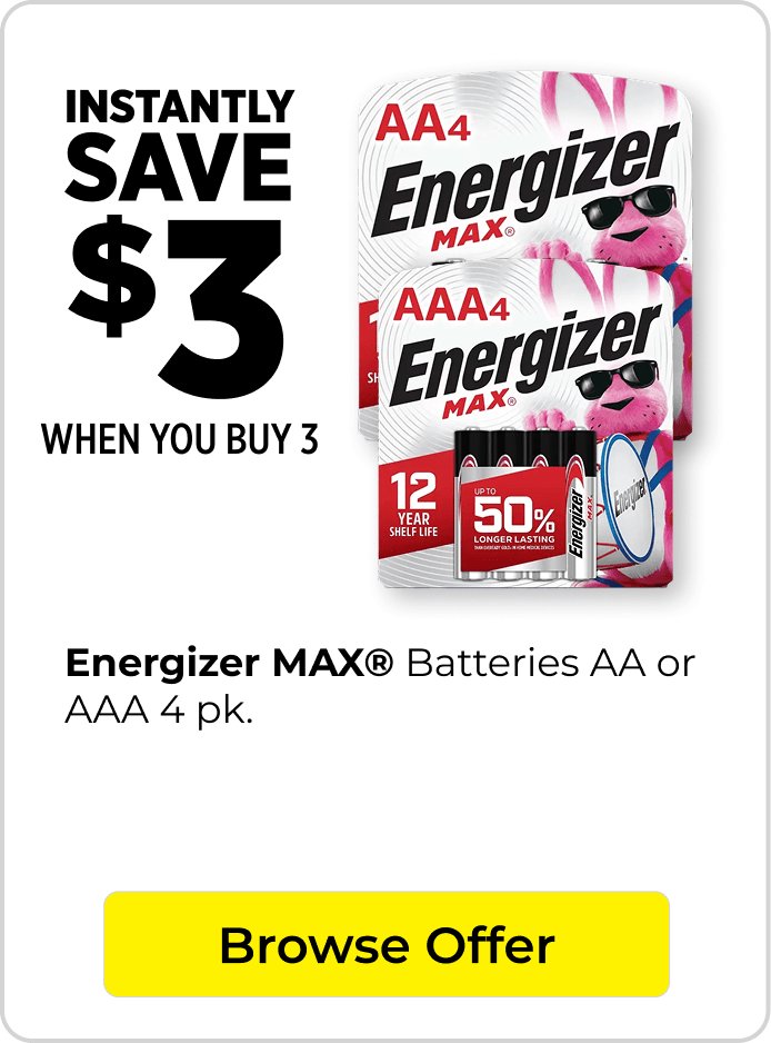 Save $3 on 4 pack batteries