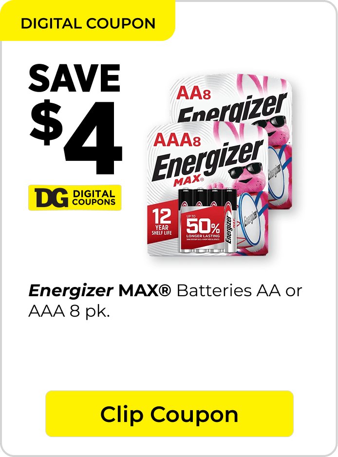 Save $4 DG Digital Coupon on 8 pack batteries