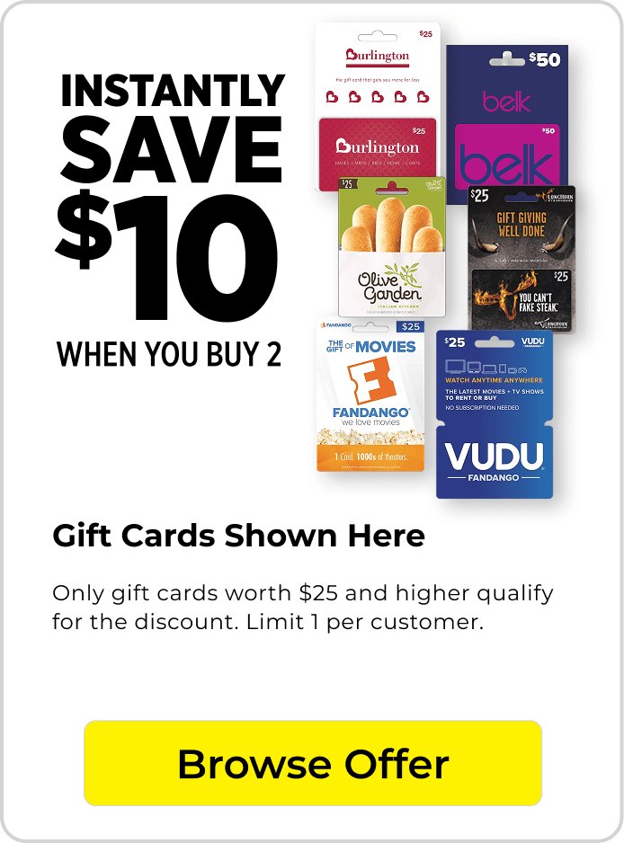 Save $10 on select gift cards