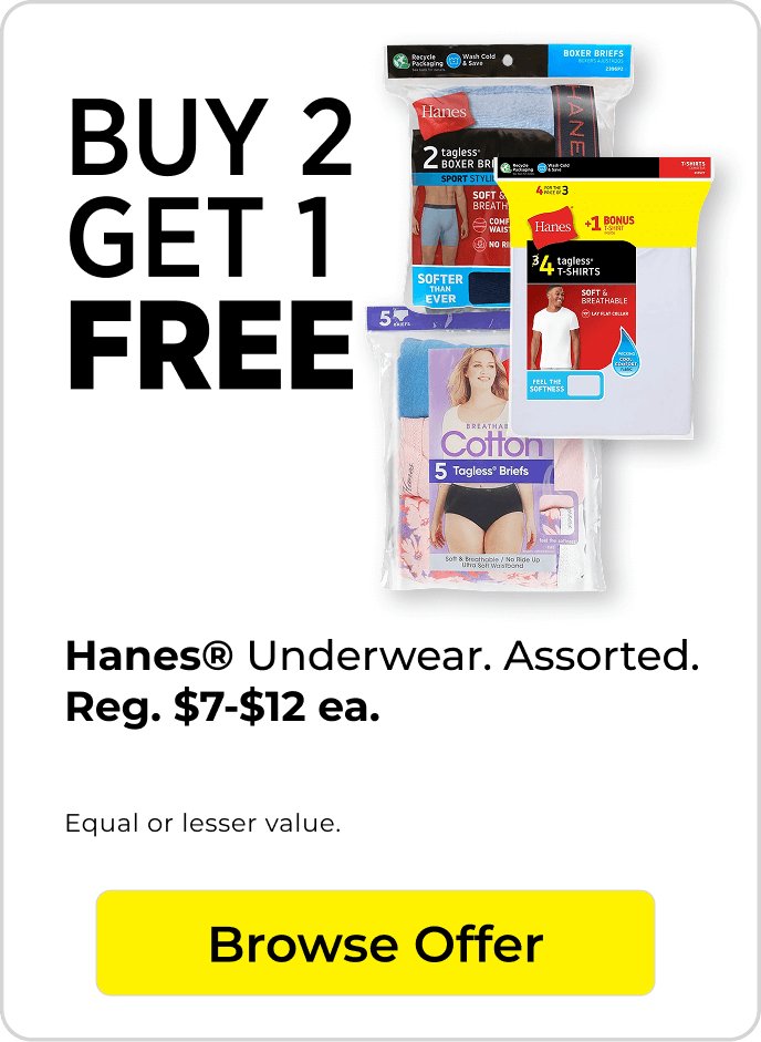 Buy 2 get 1 free Hanes underwear