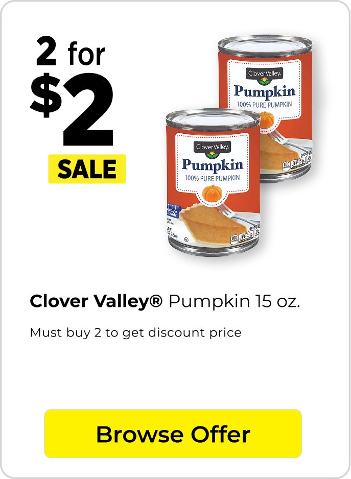 2 for $2 Clover Valley Pumpkin Pie filling