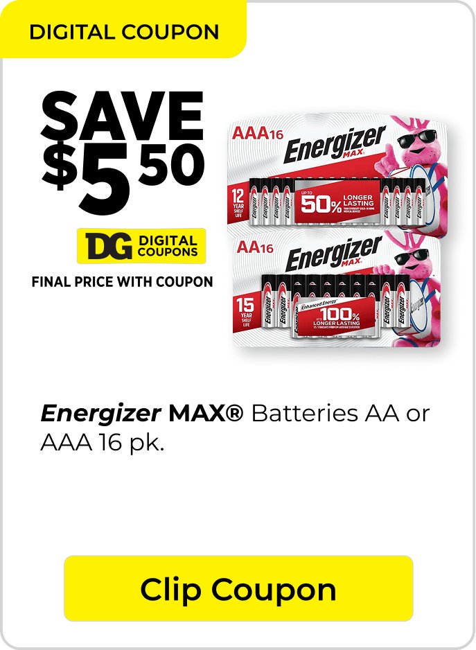 Save $5.50 DG Digital Coupon on 16 pack batteries
