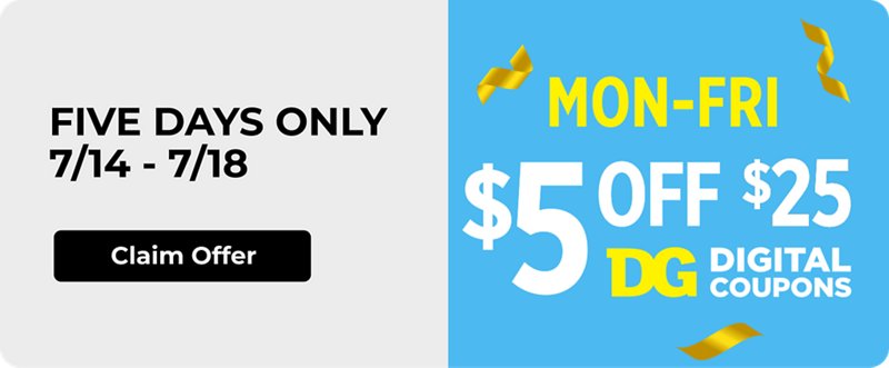 Sunday -Friday (6-day)  $5 off $25