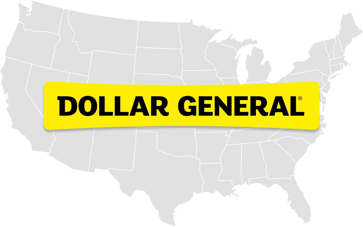 Dollar General logo over map of United States