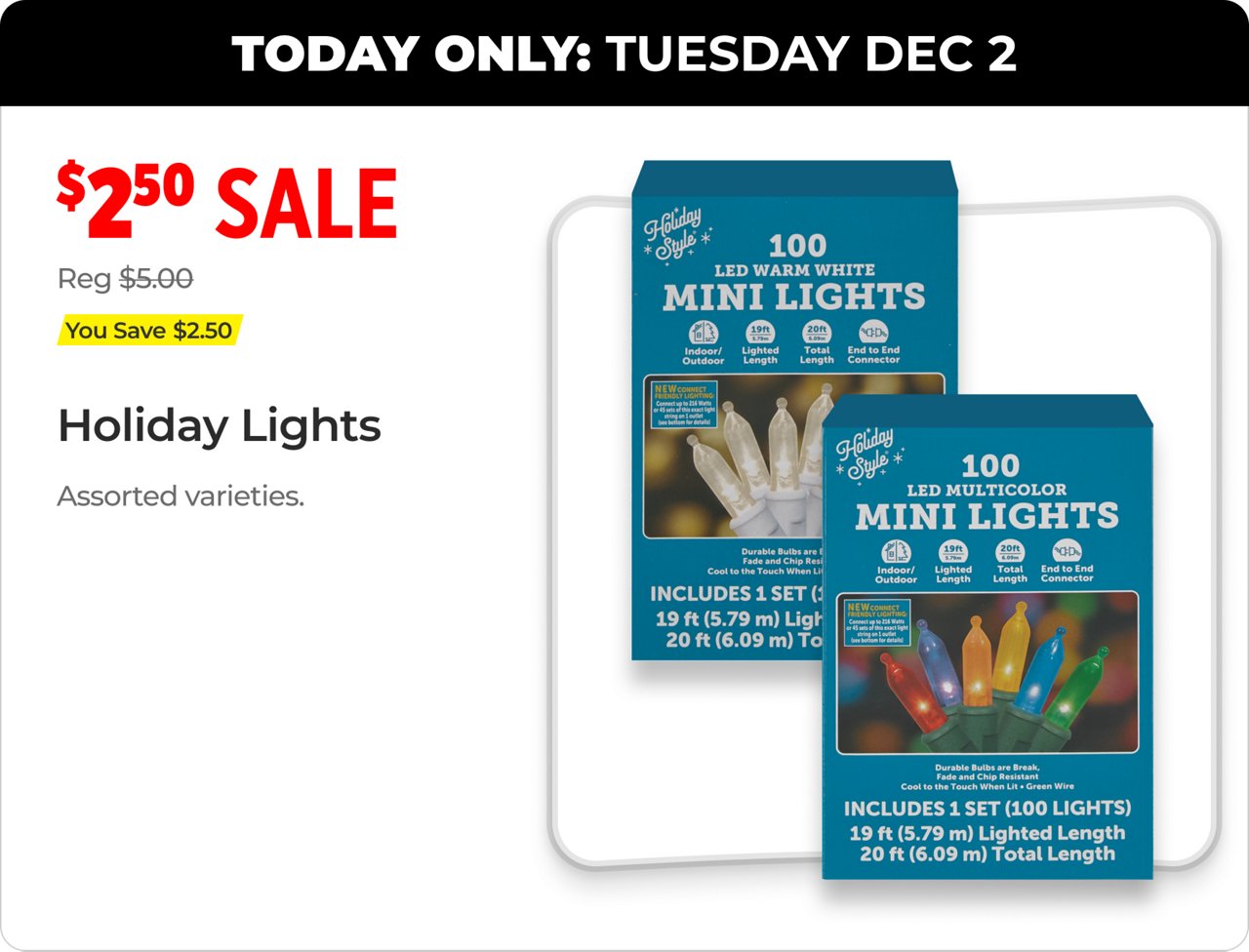 December 2 $2.50 Holiday Lights
