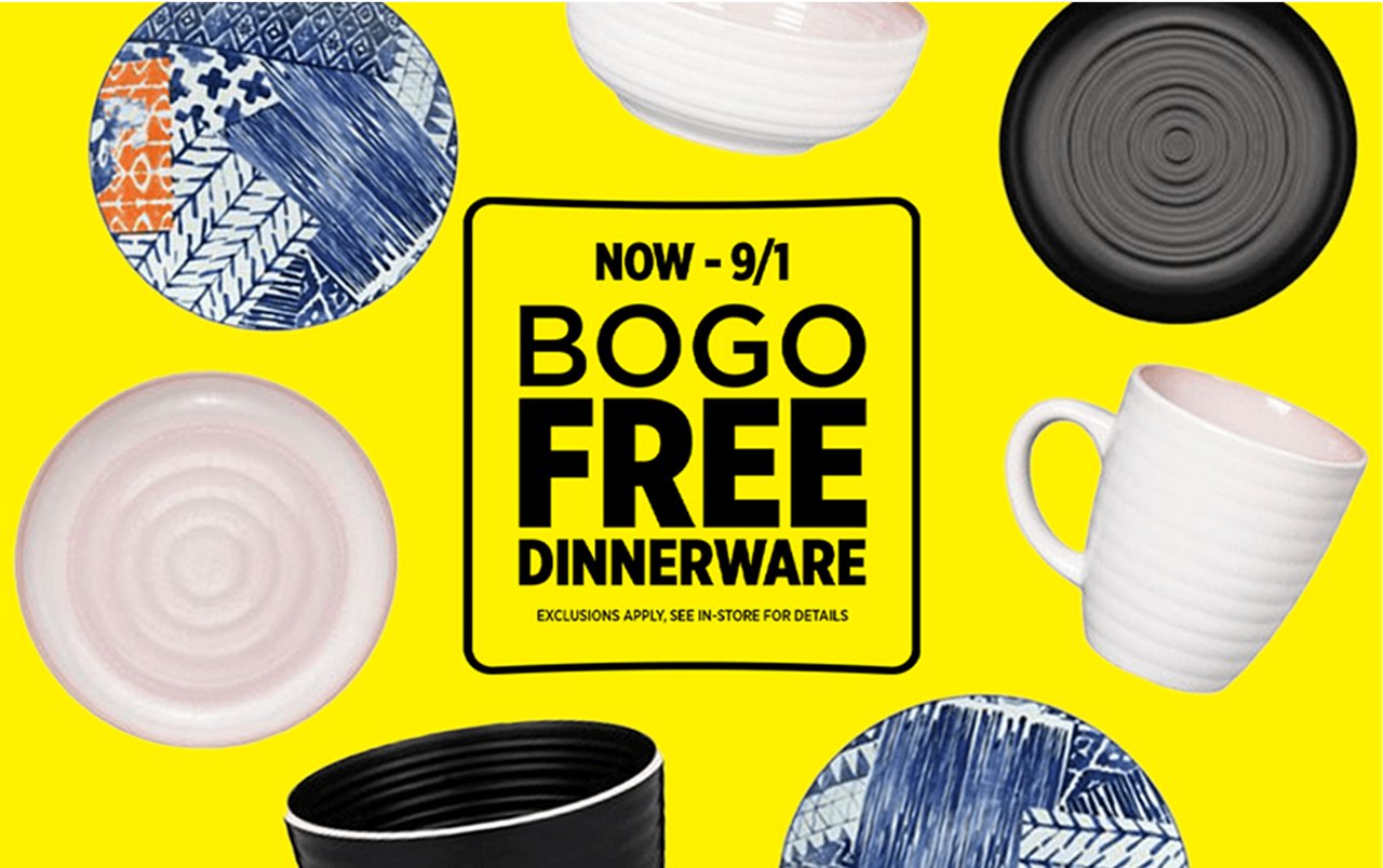 BOGO FREE Dinnerware, NOW - 9/1  