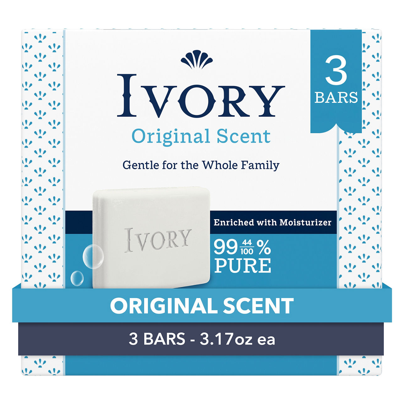 Ivory-Gentle-Bar-Soap,-Designed-for-Whole-Family,-99.44%-Pure-Formula,-Plant-Based-Cleansers,-Made-Without-Heavy-Perfumes,-Parabens-or-Phthalates,-Original-Scent,-3.17-oz-(3-Count)