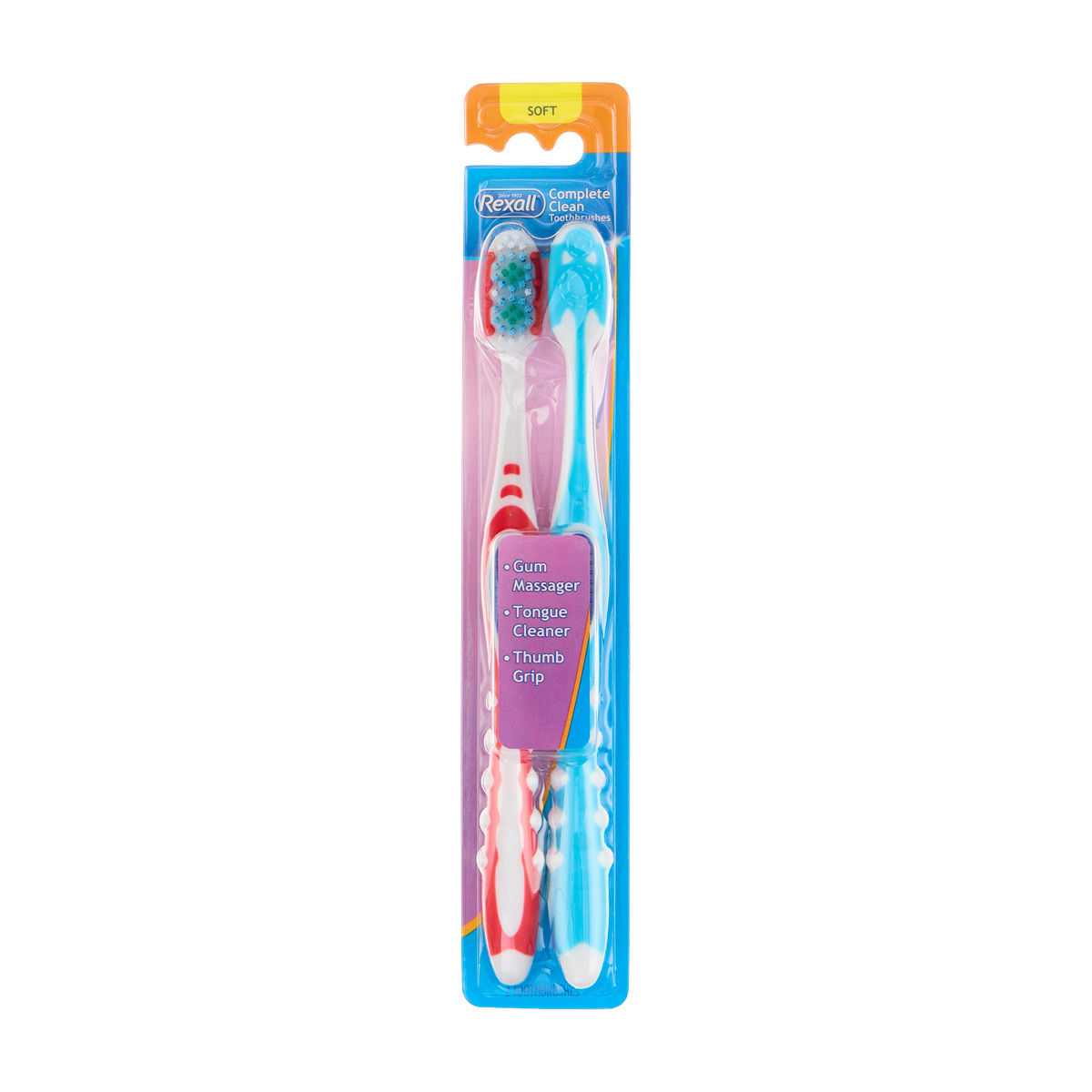 Rexall Complete Clean Soft Toothbrushes, 2 pk, 2 Assorted Colors