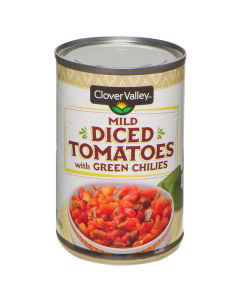Clover-Valley-Mild-Diced-Tomatoes-with-Green-Chilies,-10-oz
