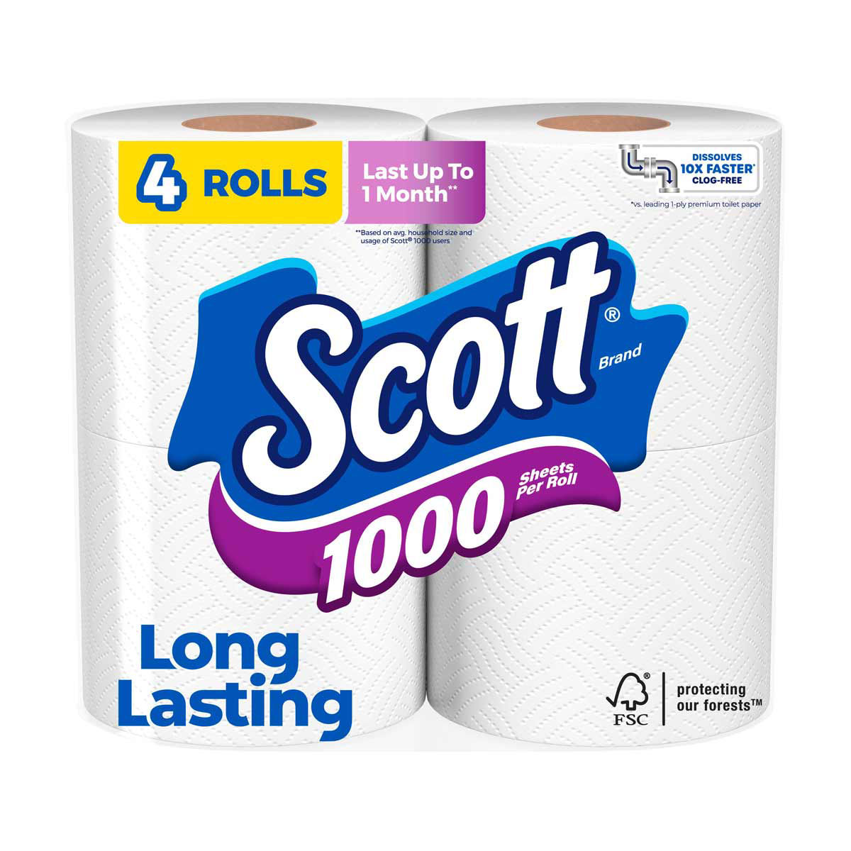 Scott-1000-Toilet-Paper,-4-Rolls,-Septic-Safe,-1-Ply-Toilet-Tissue