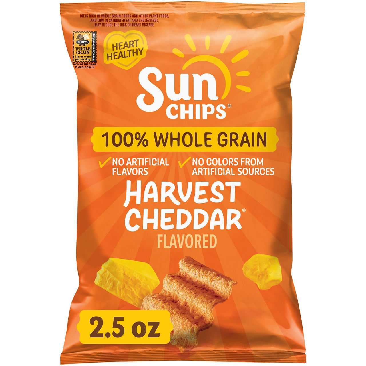 SunChips Whole Grain Snacks, Harvest Cheddar Flavored, 2 1/2 oz