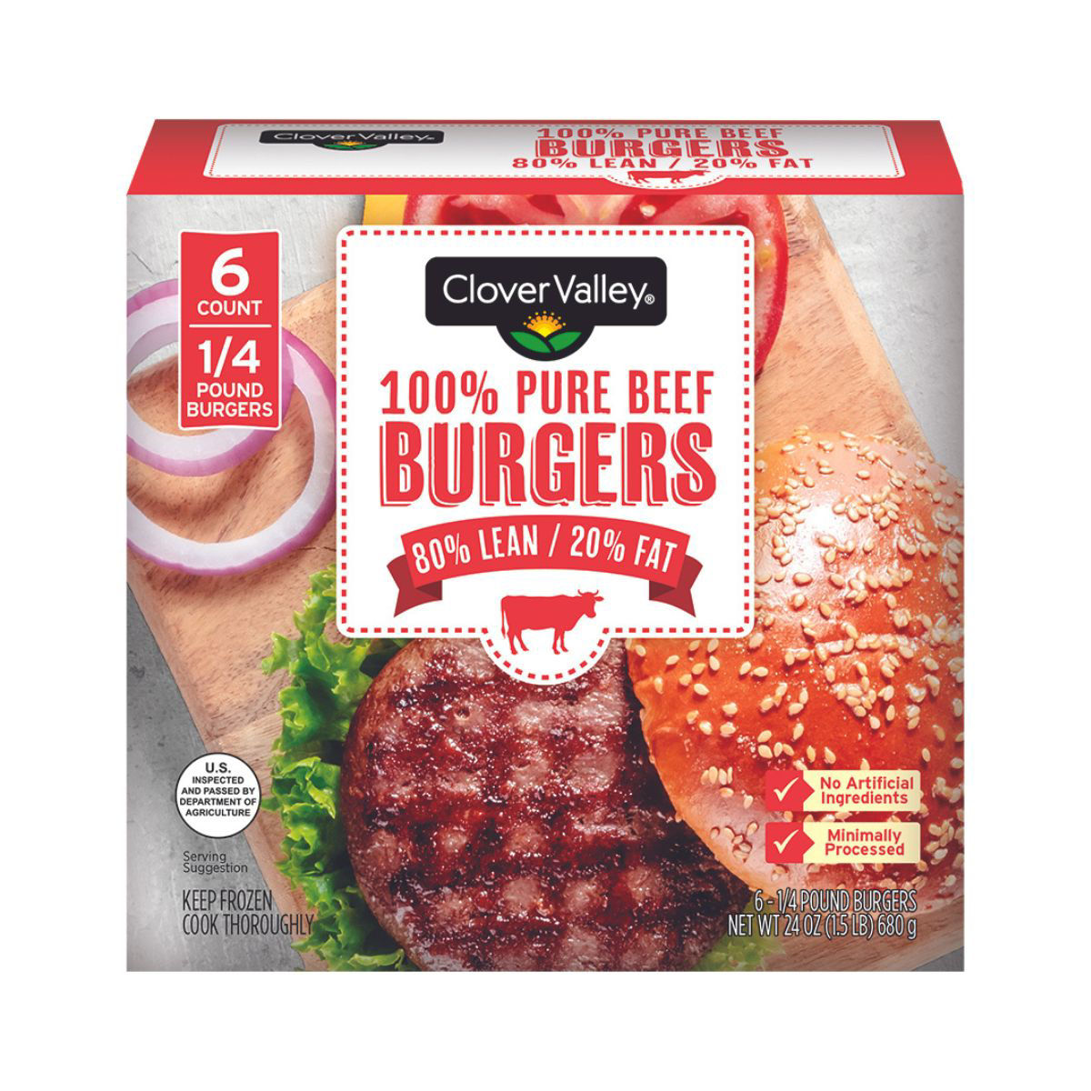 Clover-Valley-100%-Pure-Beef-Burgers,-6-ct