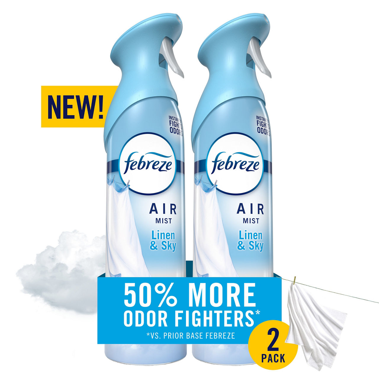 Febreze Air Mist, Air Freshener Spray, Odor Fighting Room Spray, Linen & Sky Scent, 8.1 oz, 2 pk