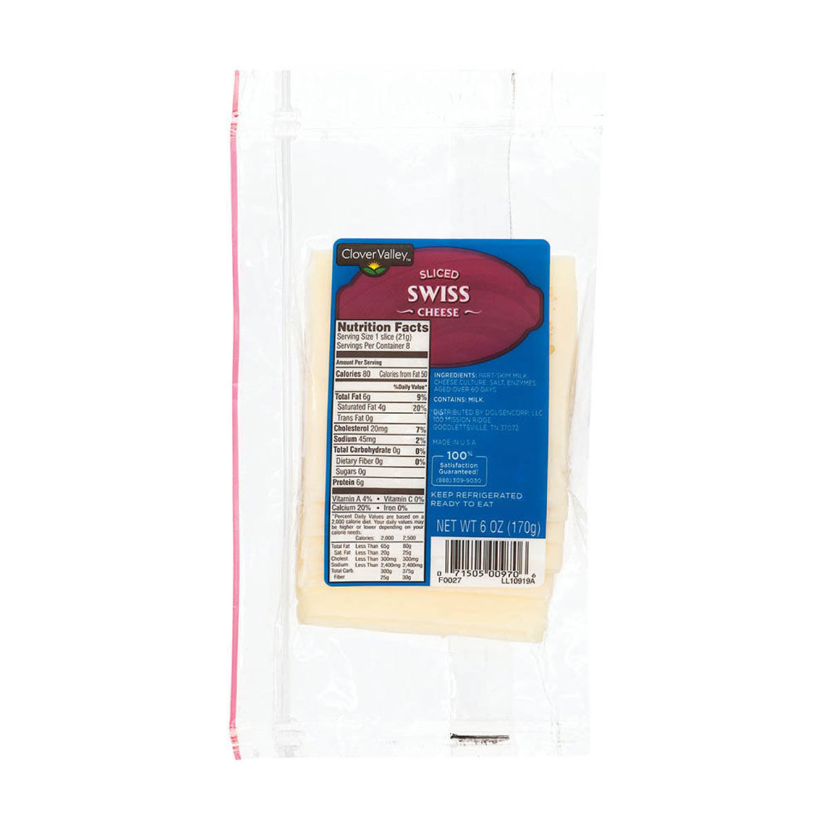 Clover Valley Sliced Swiss Cheese, 6 Oz