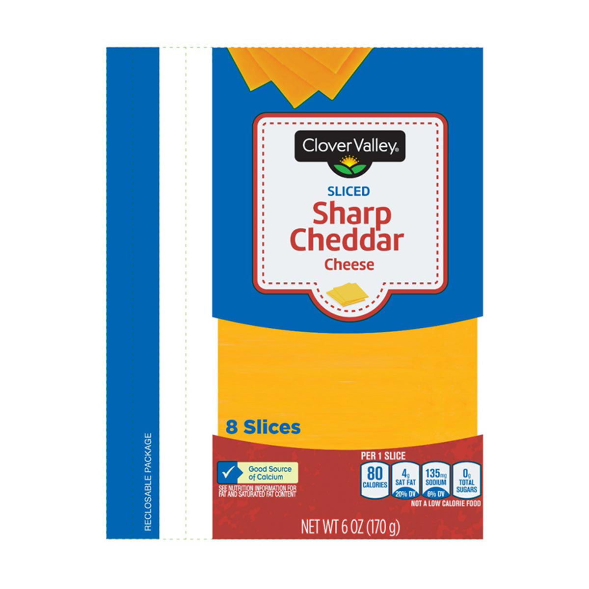 Clover Valley Sharp Cheddar Sliced Cheese, 6 oz