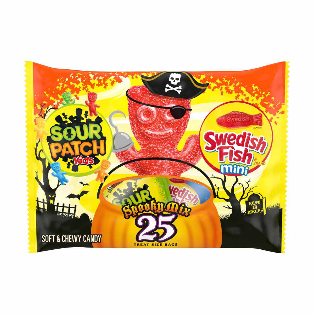 SOUR PATCH KIDS & SWEDISH FISH Mini Halloween Candy Variety Pack, 25 Trick or Treat Bags