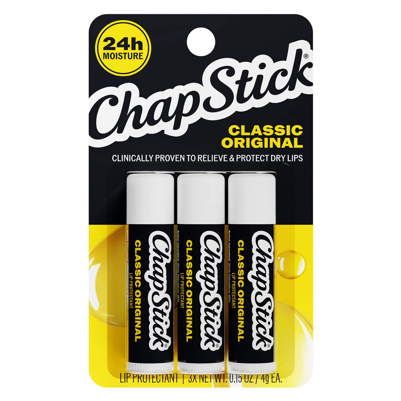 ChapStick Classic Original, Lip Protectant, 3-Count Pack, 0.15 oz Each