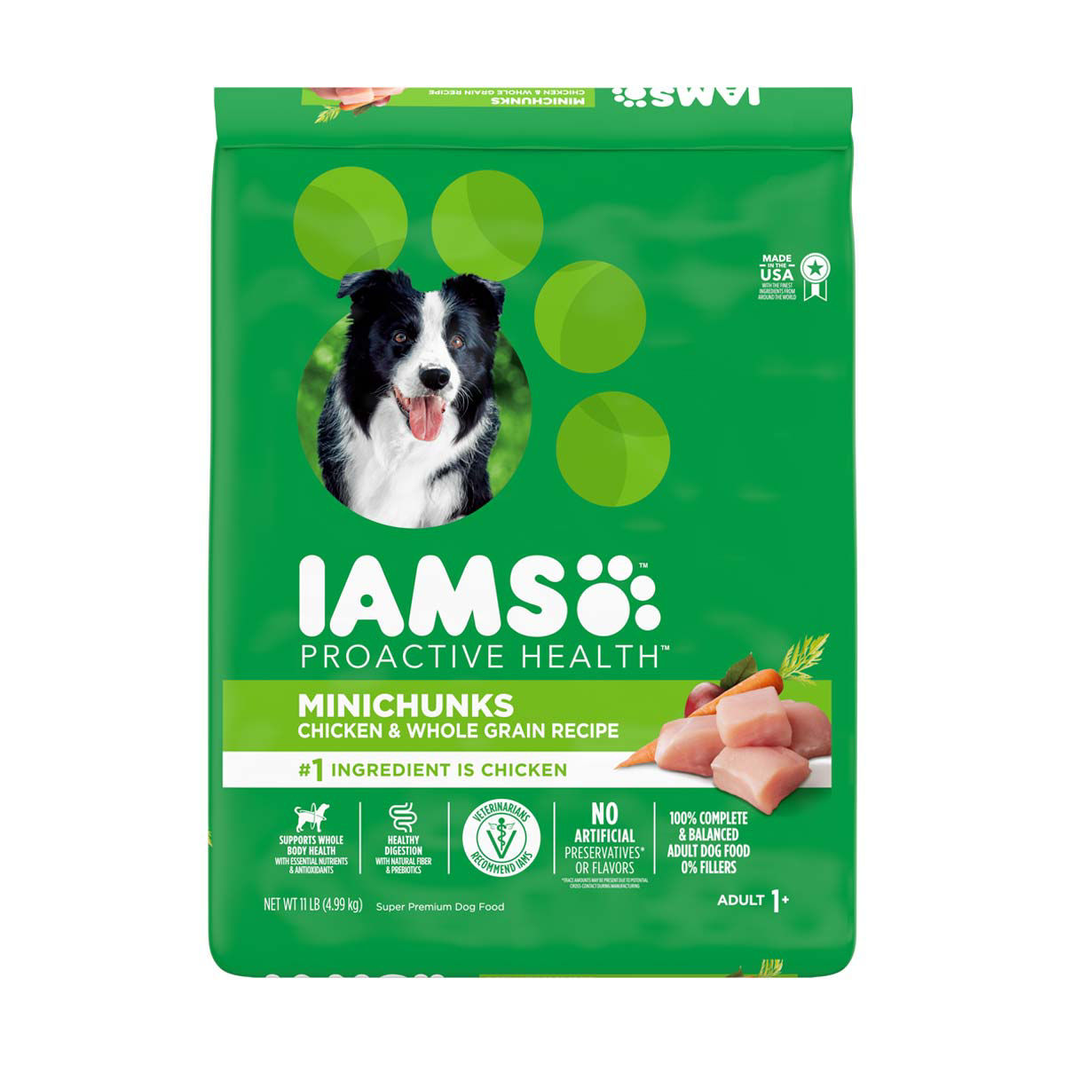 Iams Adult Minichunks Small Kibble Dry Dog Food with Real Chicken, 11 lb