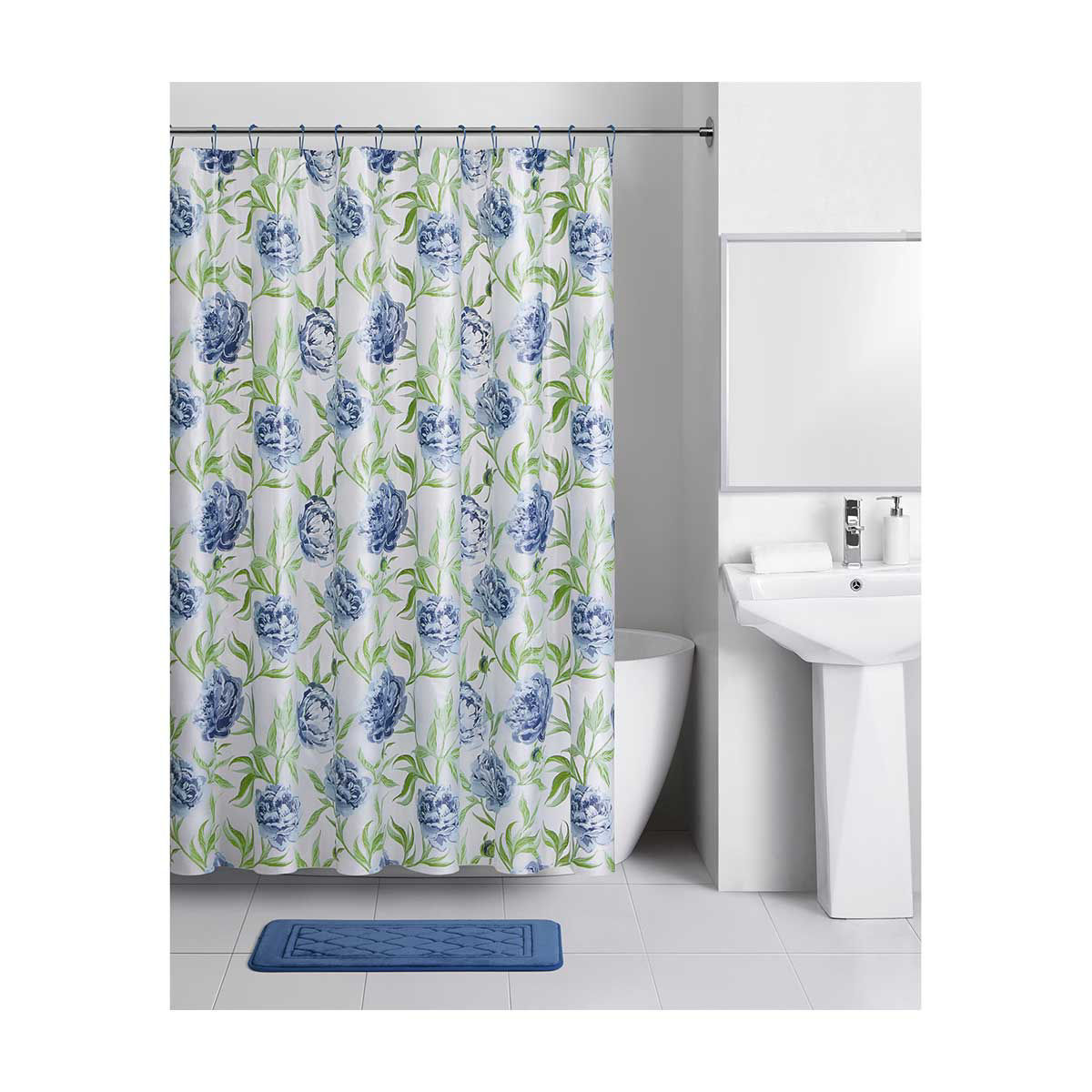 Comfort Bay Bathroom Set with Shower Curtain, Memory Foam Bath Mat & Curtain Hooks, 14 pc, 3 Assorted Sets