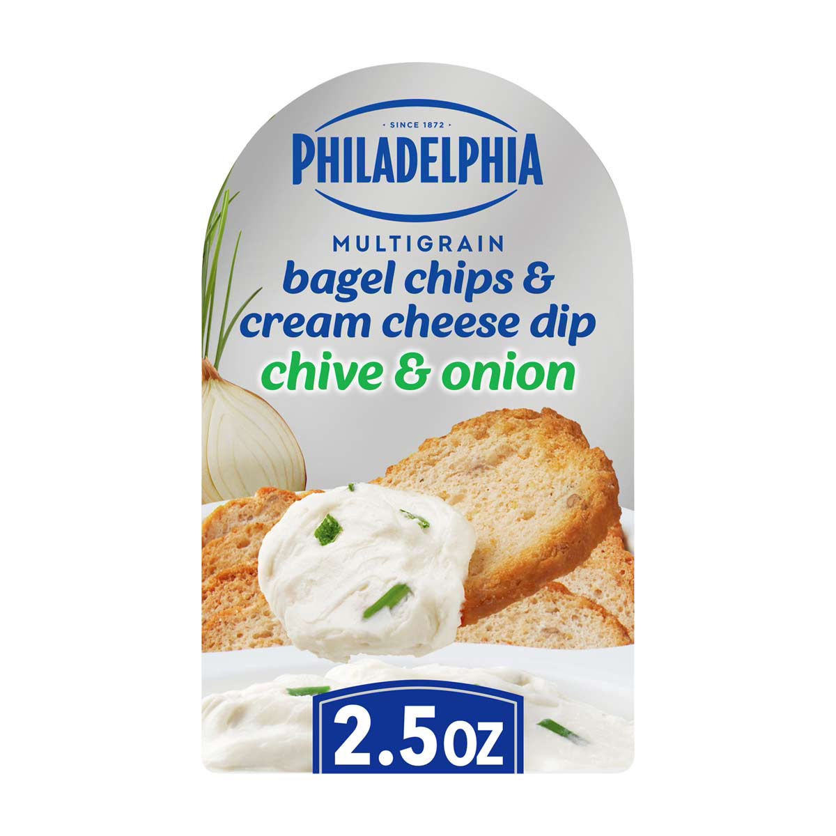 Philadelphia Multigrain Bagel Chips & Chive & Onion Cream Cheese Dip Snack, 2.5 oz