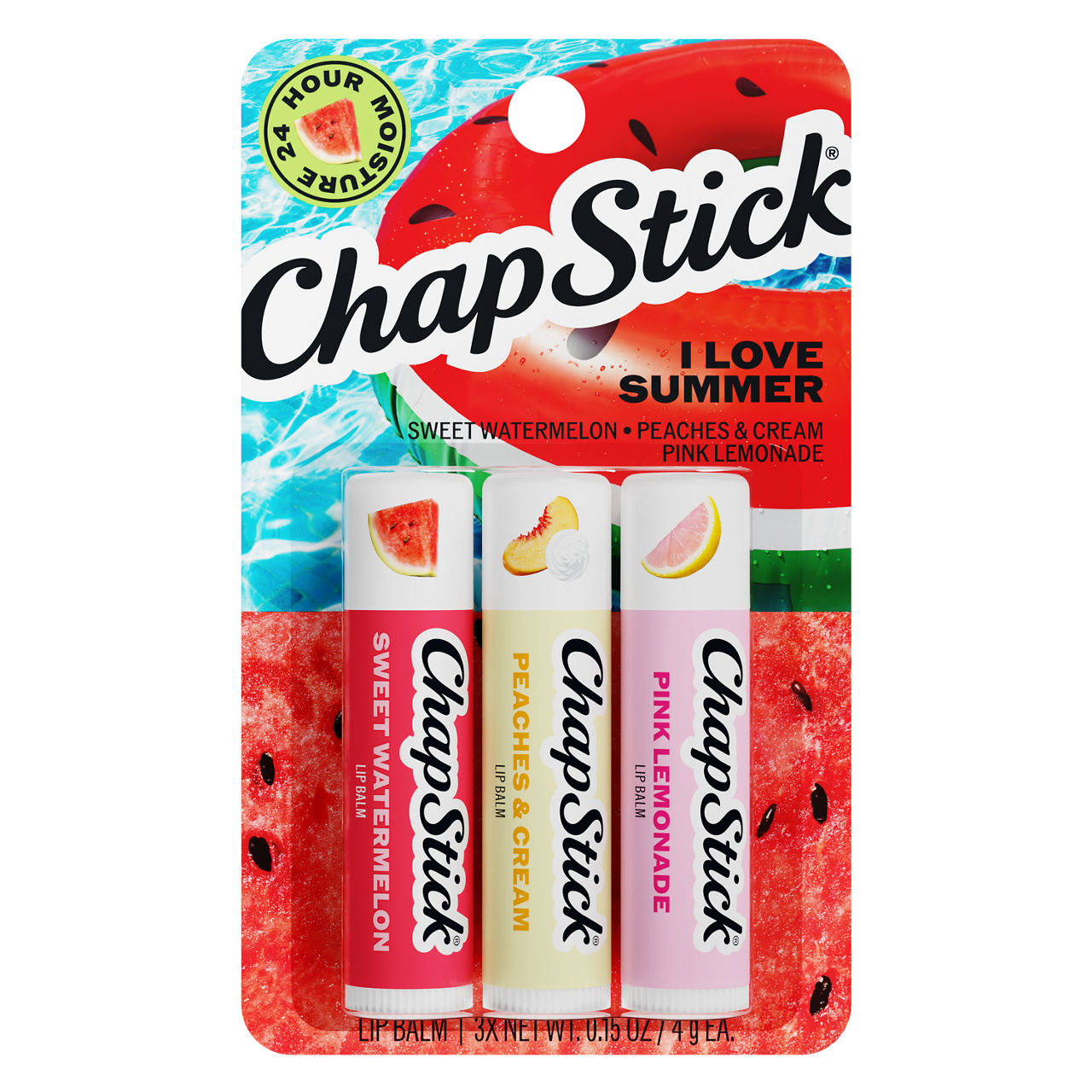 ChapStick I Love Summer Flavored Lip Balm Sticks, Variety Pack, 3-Pack, 0.15 oz Each