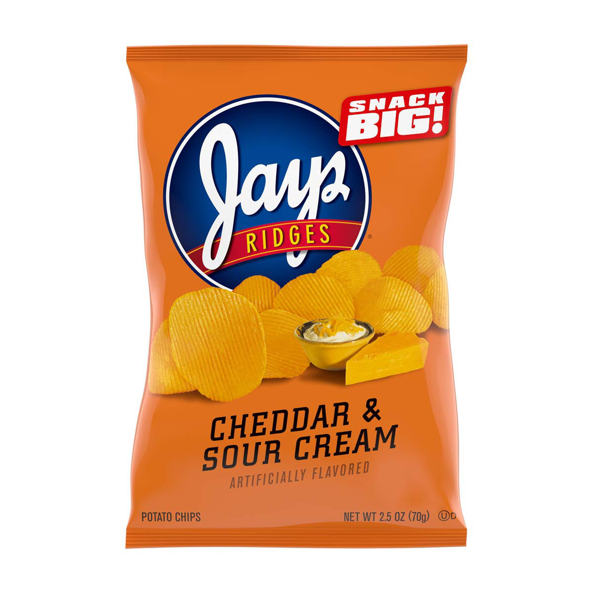 Jays Ridges Potato Chips, Cheddar and Sour Cream, 2.5 oz Bag, 1 ct
