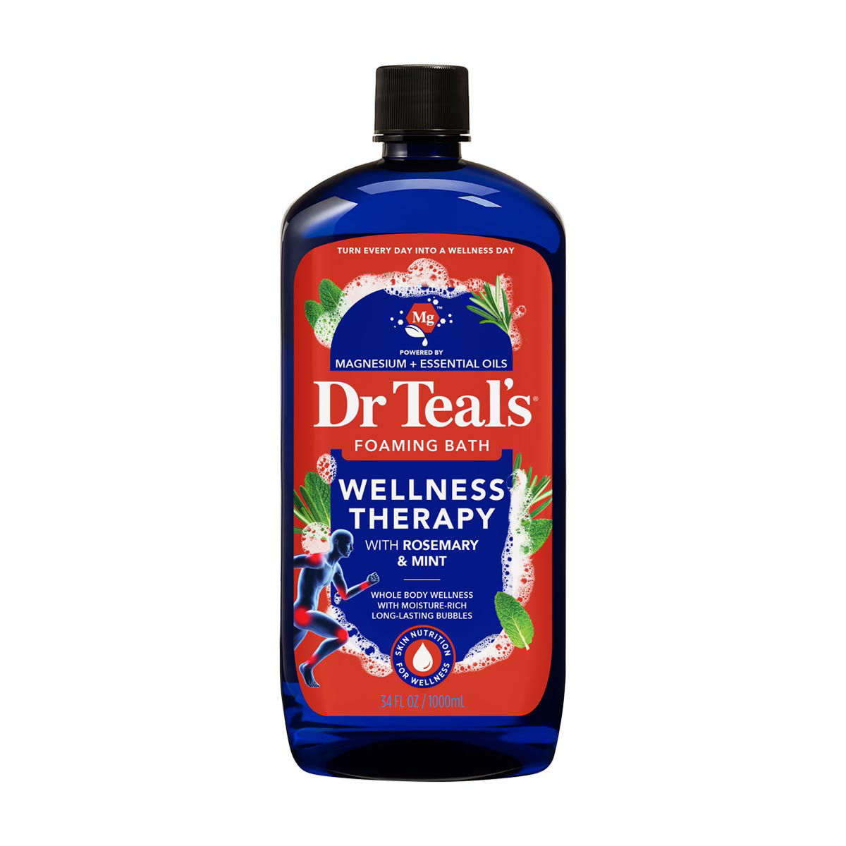 Dr Teal's Pure Epsom Salt Foaming Bath, Wellness Therapy with Rosemary & Mint, 34 fl oz