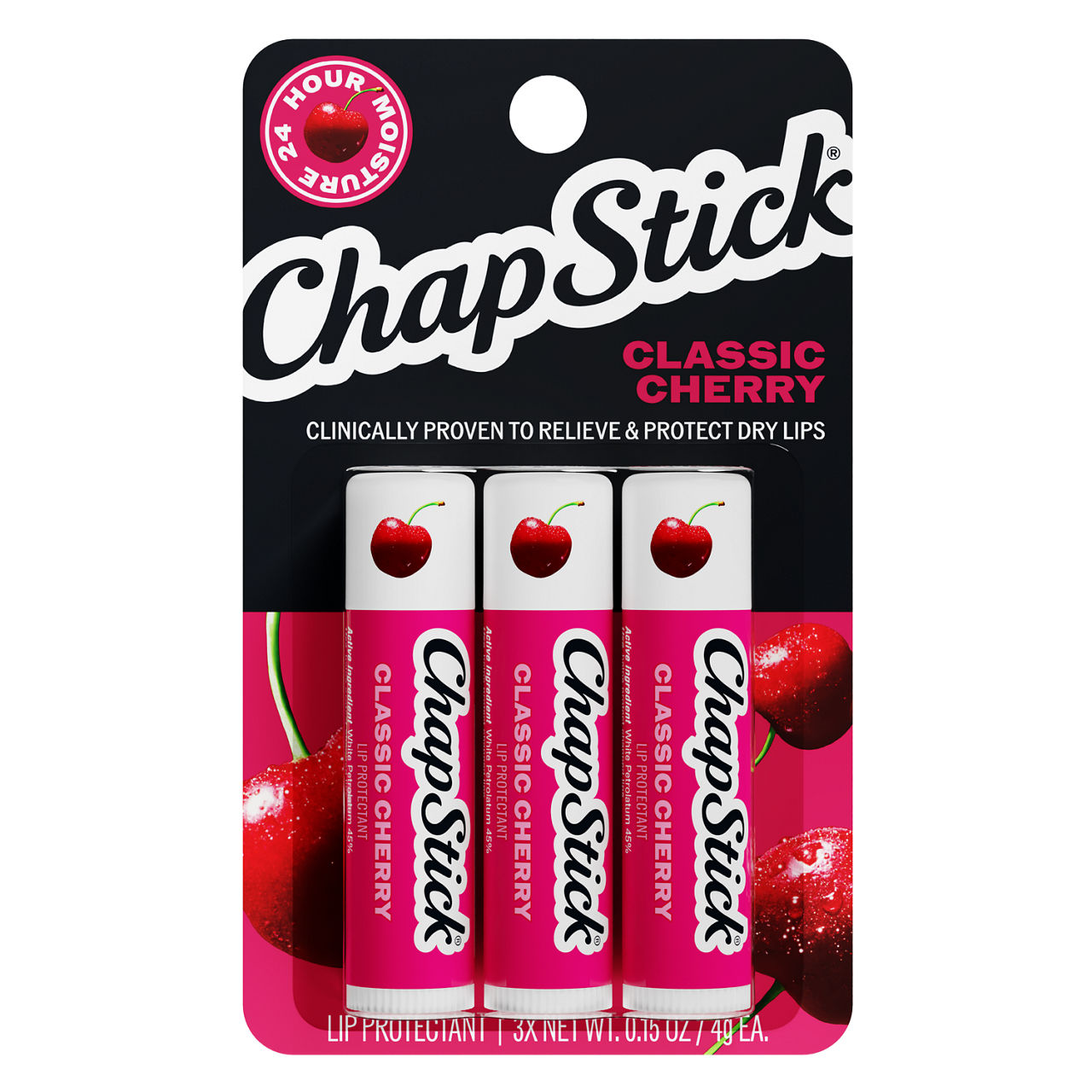ChapStick Classic Cherry Lip Protectant, 3-Count Pack, 0.45 oz Each
