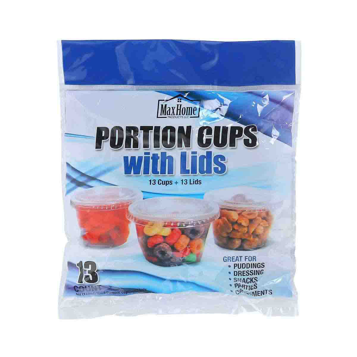 MaxHome Plastic Portion Cups with Lids, 4 oz, 13 ct