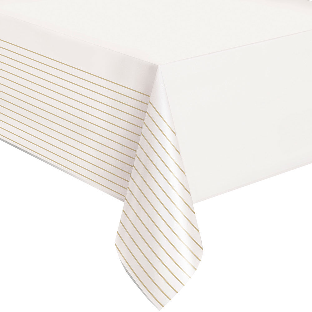 321 Party! Gold Foil Striped Plastic Tablecloth, 54" x 84" — Dollar General