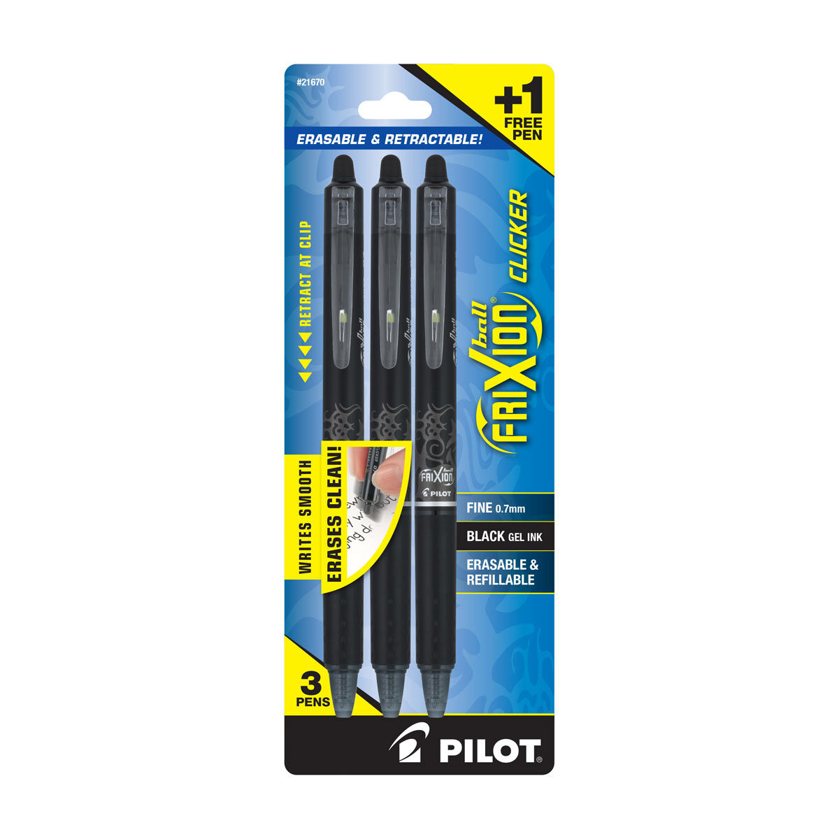 Pilot FriXion Clicker Erasable Retractable Gel Pens, Fine Point 0.7mm, Black Ink