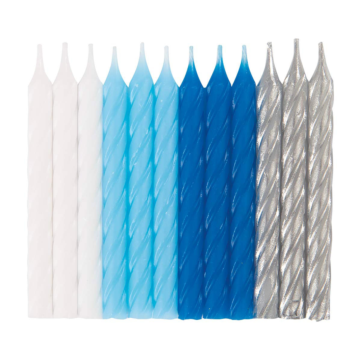 Blue, White & Silver Spiral Birthday Candles, 24 ct