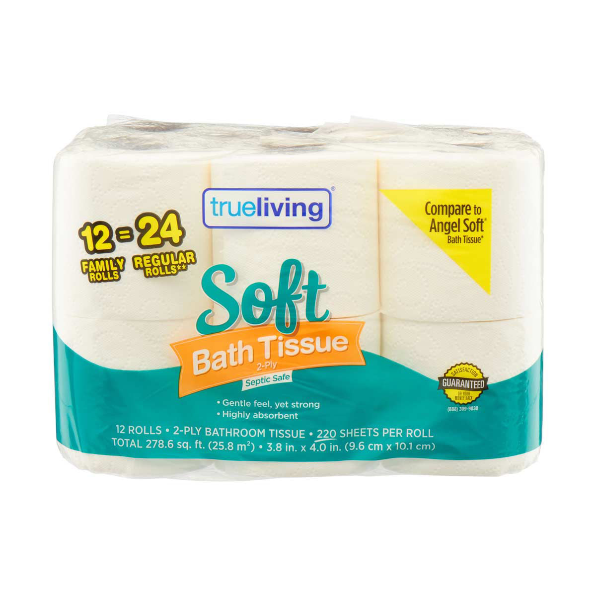 True Living Soft Bath Tissue, 2-Ply Family Rolls, 12 ct
