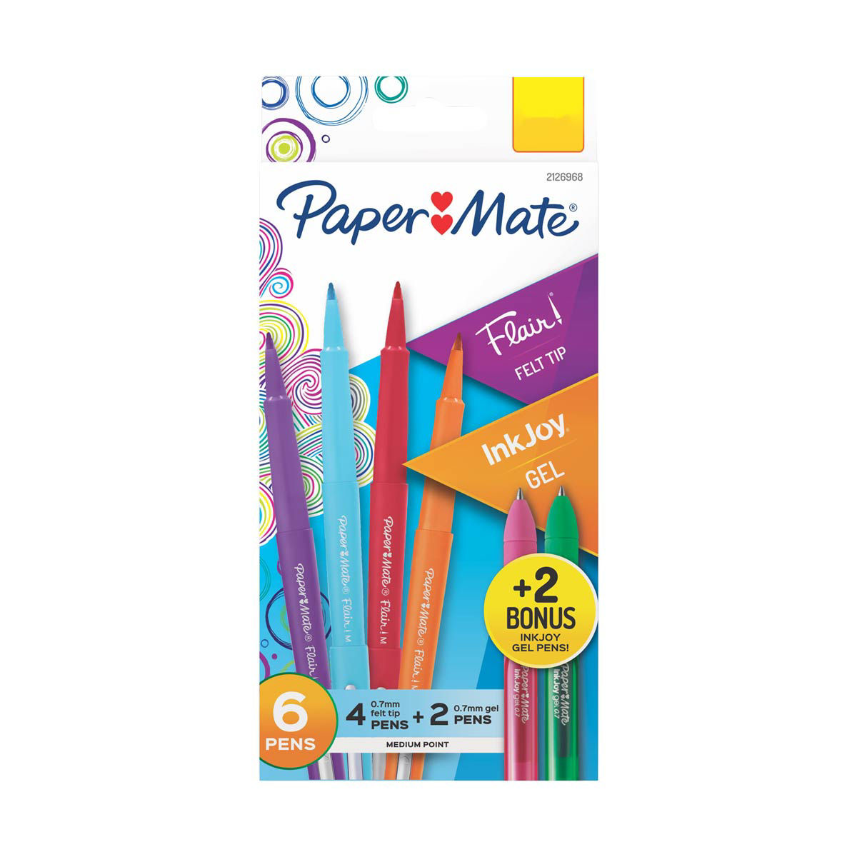 Paper Mate Flair Felt Tip & InkJoy Gel Pens, Medium Point, Assorted Colors, 6 ct