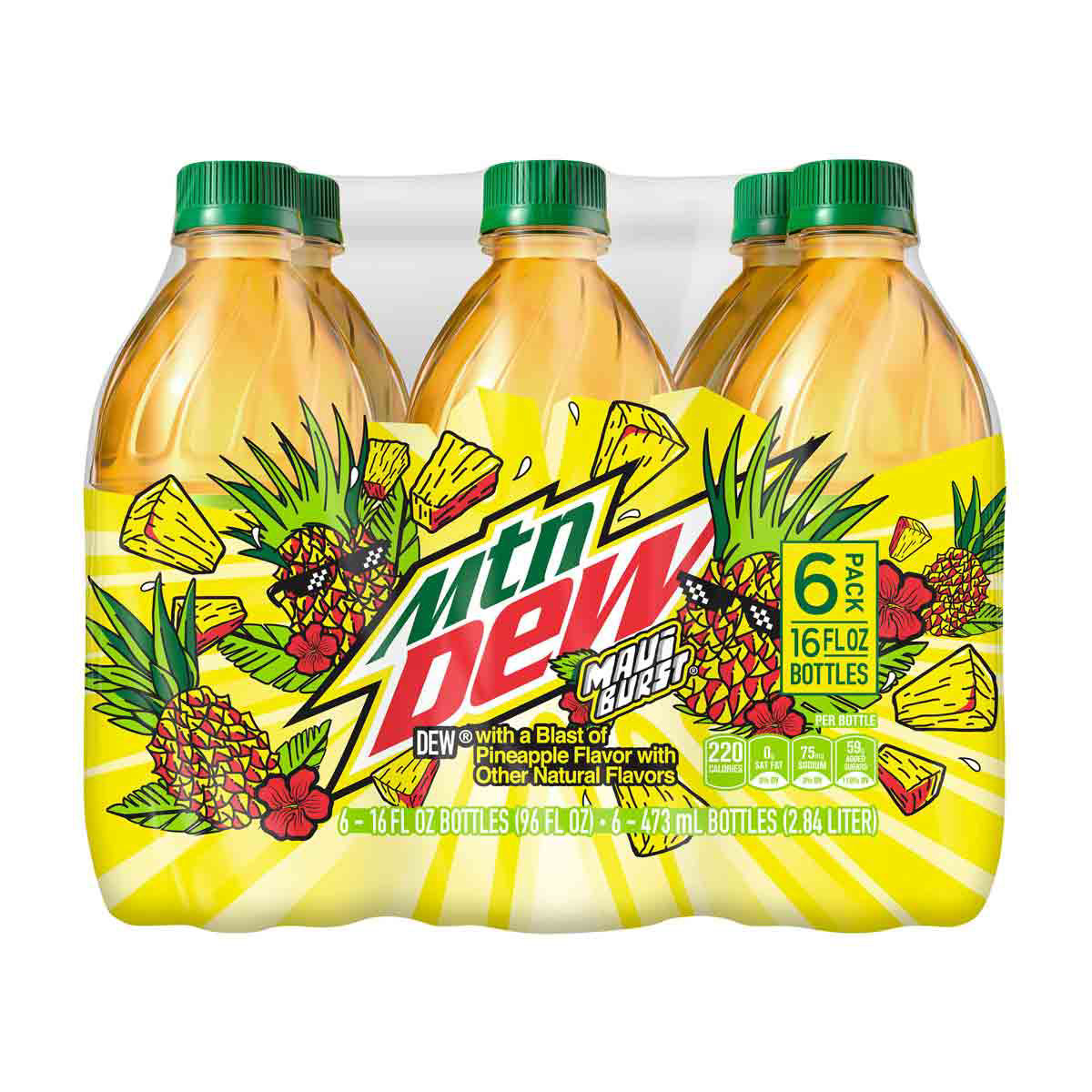 Mountain Dew Maui Burst DEW With A Blast Of Pineapple Flavor, 16 fl oz, 6 ct
