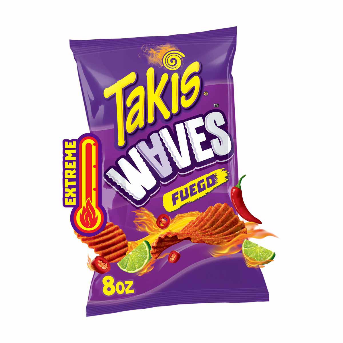 Takis Fuego Waves Hot Chili Pepper & Lime Flavored Extreme Spicy Wavy Potato Chips, 8 oz