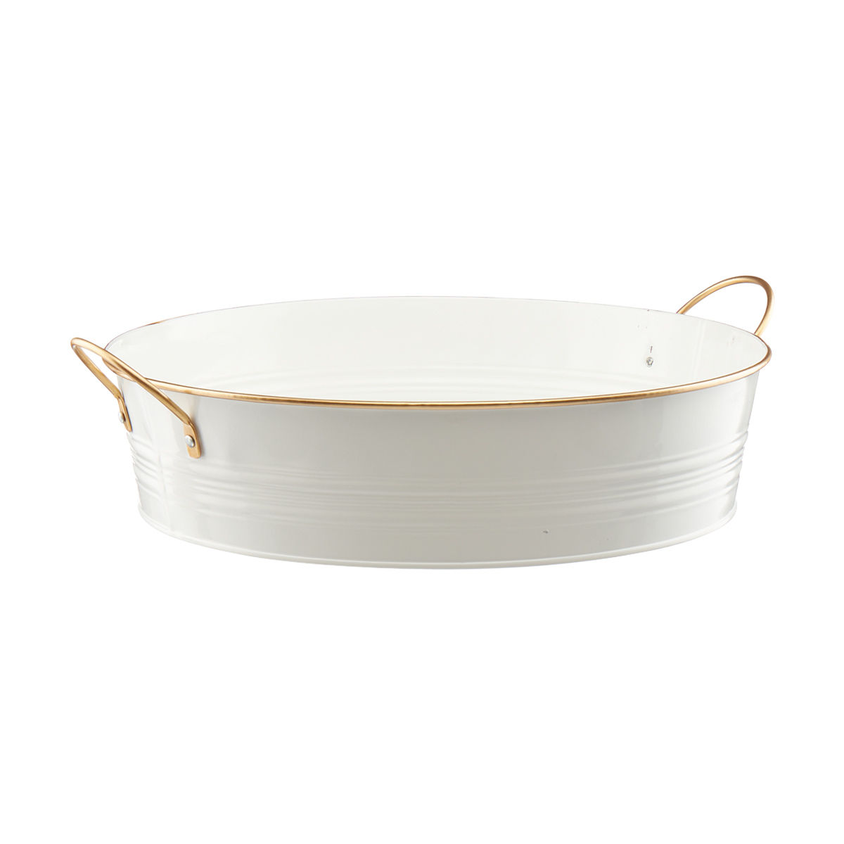 Round White Metal Tray with Gold Trim