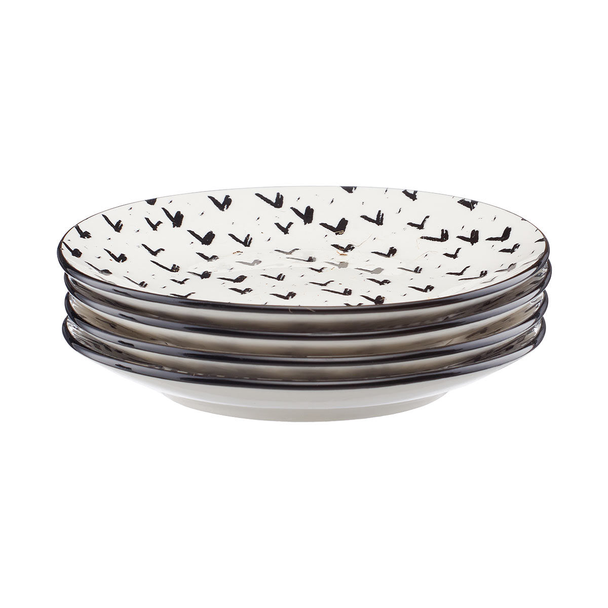 Black and White Arrow Patterned Appetizer Plates, Set of 4