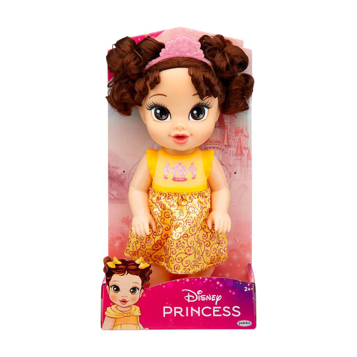 Disney Princess Belle Curly-Haired Baby Doll with Sparkly Glittery Gold Skirt