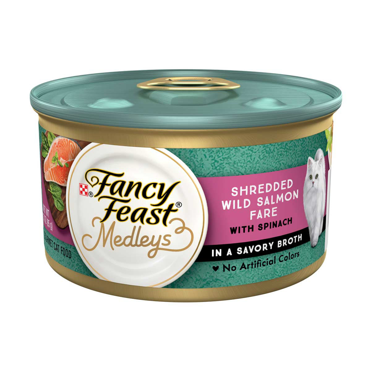 Fancy Feast Medleys Shredded Wild Salmon Fare Garden Greens Wet Cat Food, 3 oz