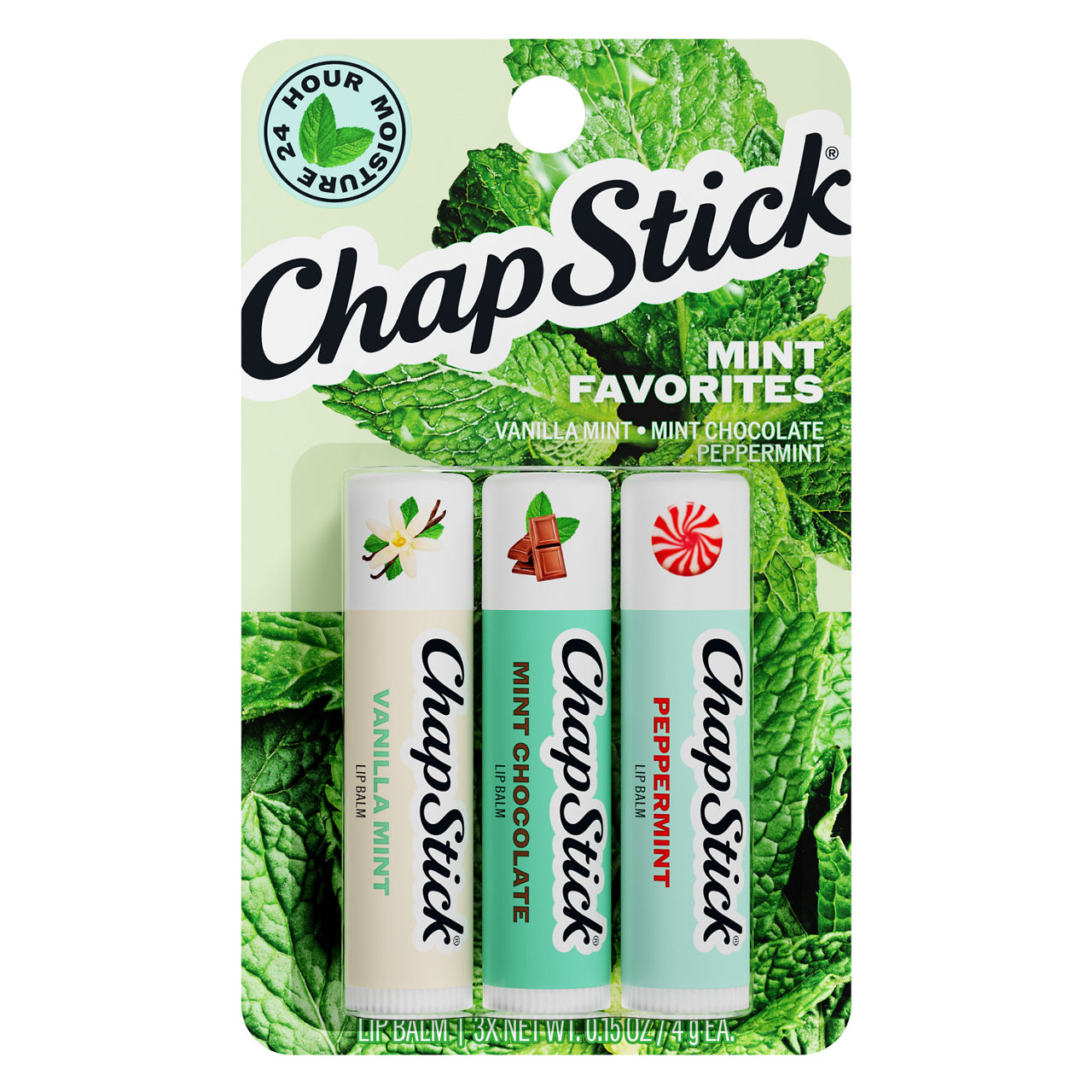 ChapStick Mint Favorites Flavored Lip Balm Sticks, Variety Pack, 3-Pack, 0.15 oz Each