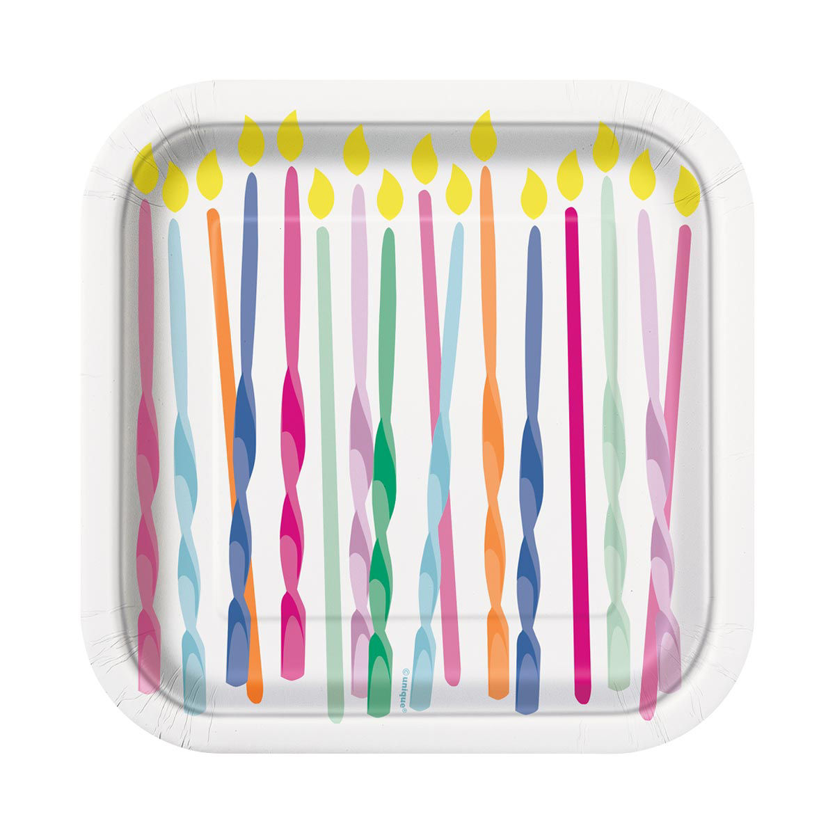 Birthday Party Candle Print Square Paper Plates, 7 in, 8 ct