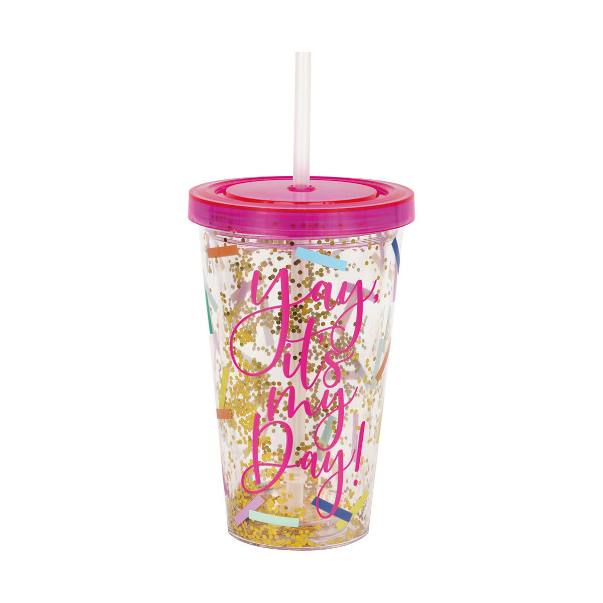Pink Sprinkles Birthday Plastic Tumbler