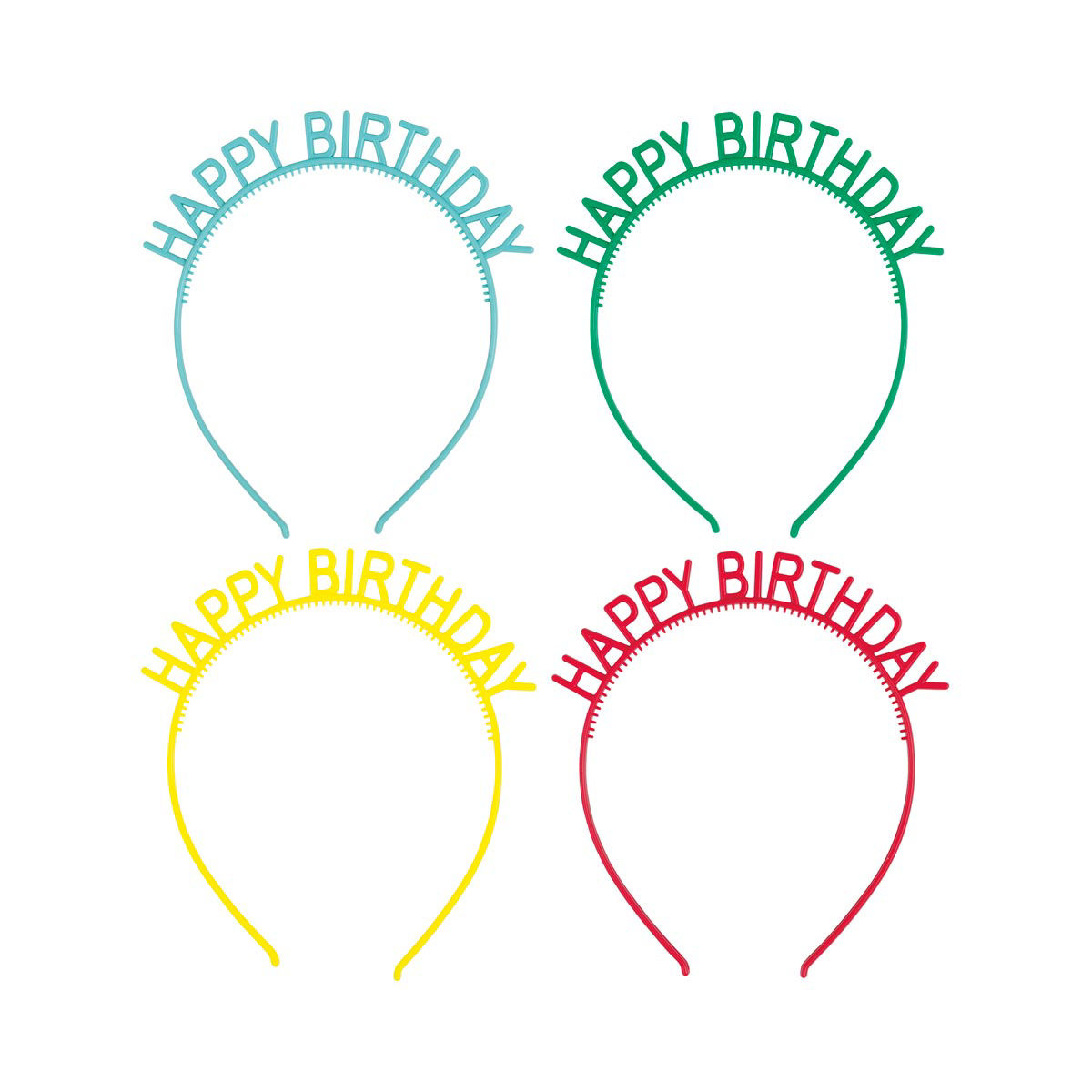 Cheerful Happy Birthday Headbands, Assorted Colors, 4 ct