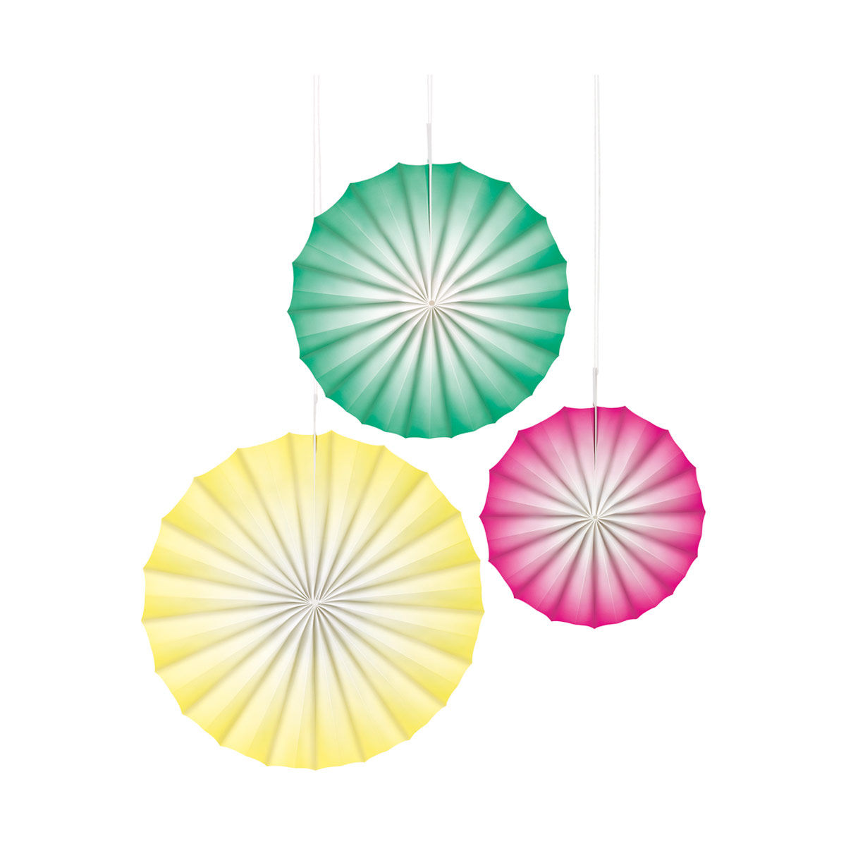 Tissue Paper Fan Decorations, Pink, Green & Yellow, 3 ct