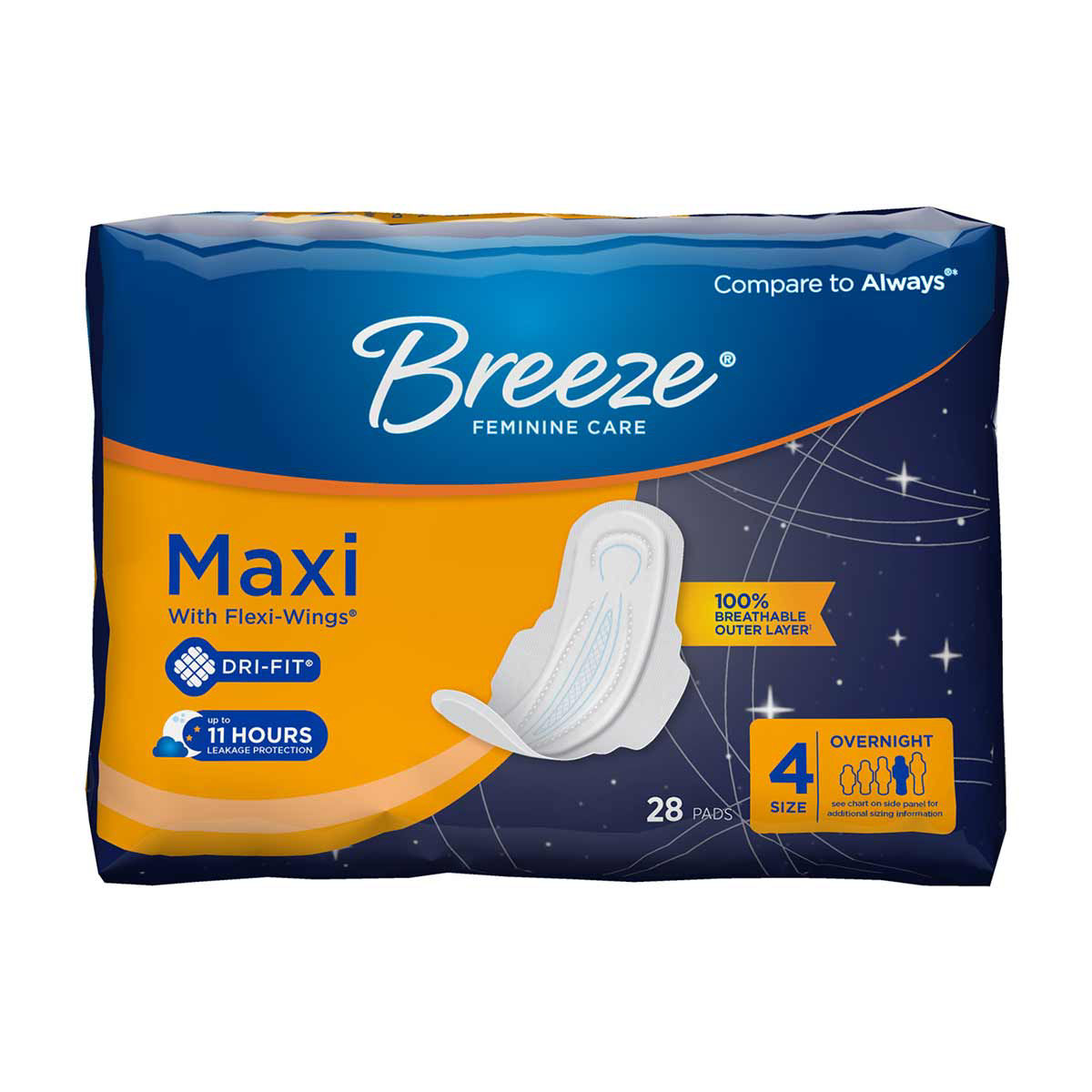 Breeze-Maxi-with-Flexi-Wings-Feminine-Pads,-Size-4-Overnight---28-ct