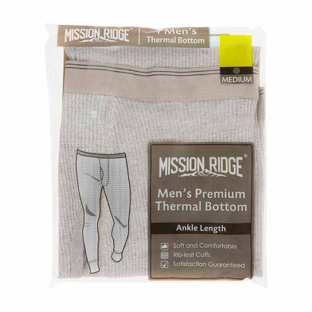Mission Ridge Men's Premium Thermal Bottom, Gray, Medium