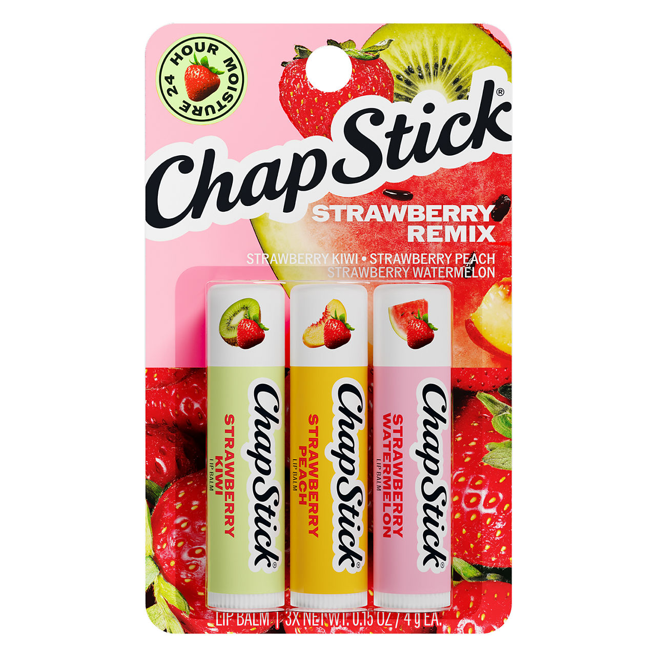 ChapStick Strawberry Remix Flavored Lip Balm Sticks, Variety Pack, 3-Pack, 0.15 oz Each